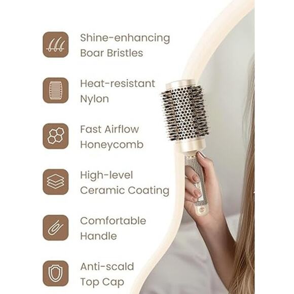 AIMIKE Gold Round  2.1 Inch Barrel Hair Brush Nano Thermal Ceramic & Ionic Tech - Picture 2 of 10